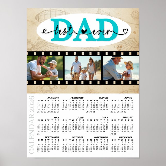 Best Dad 2026 Photo Calendar, Family, Vintage Poster (Framsidan)