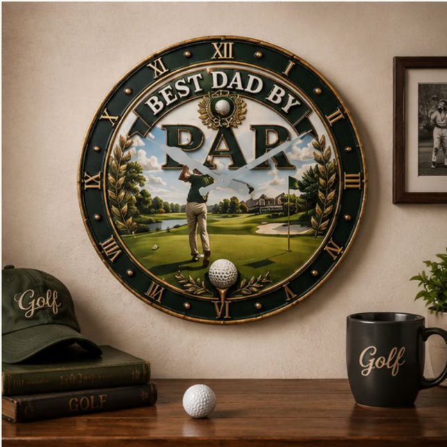 Best Dad by Par Funny Golf Gift for Dad  Stor Klocka (Skapare uppladdad)