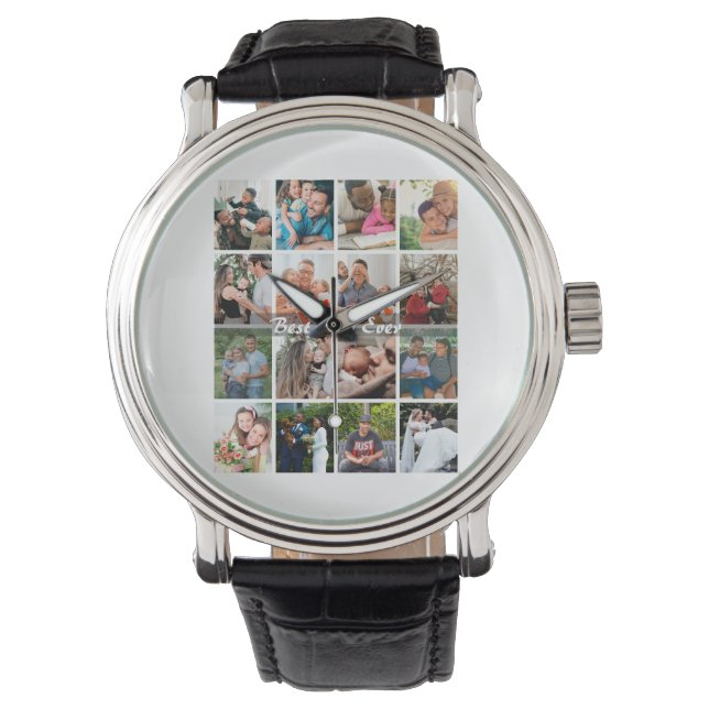 Best Dad Ever 16 Photo Collage Personalized Father Armbandsur (Framsida)