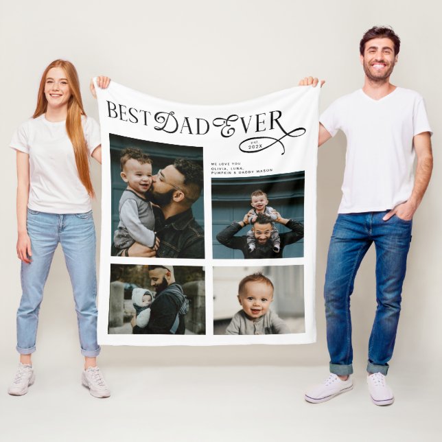  Best Dad Ever 4 Photos Modern Fathers Day Gifts Fleecefilt (På plats)