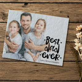 Best Dad Ever Black Custom Photo Gift From Kids  Pussel