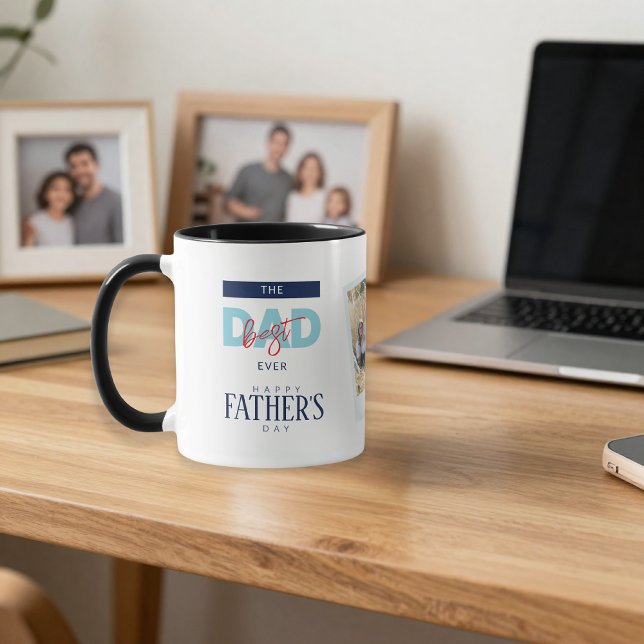 Best Dad Ever Blue Happy Father's Day Custom Photo Mugg (Skapare uppladdad)