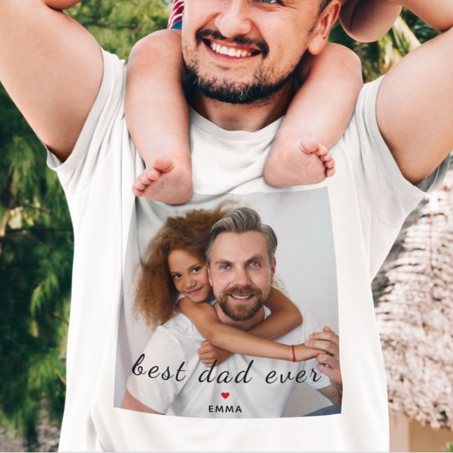 Best Dad Ever Cute Red Heart Custom Photo & Text T Shirt (Skapare uppladdad)