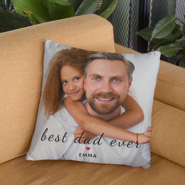 Best Dad Ever Cute Red Heart Customs Photo & Text Kudde (Skapare uppladdad)