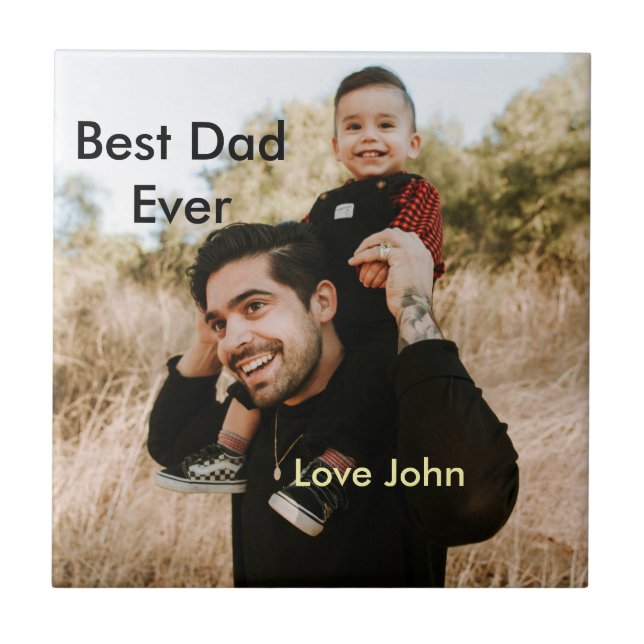 Best dad ever father's dad gift photo name simple  kakelplatta (Framsidan)
