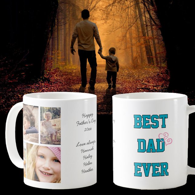 Best Dad Ever Father's Day or Any Occasion Photo Kaffemugg (Center cursive text is fully editable making this the perfect Dad gift for any occasion.)