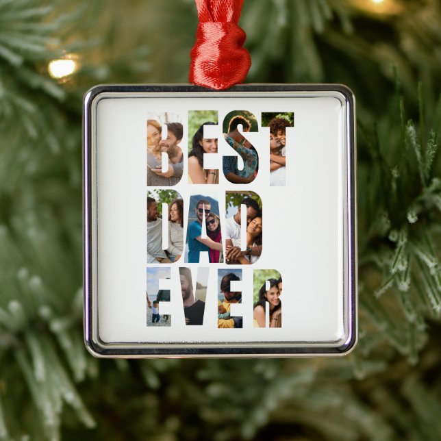 Best Dad Ever | Photo Collage Placeholder Template Julgransprydnad Metall (Träd)