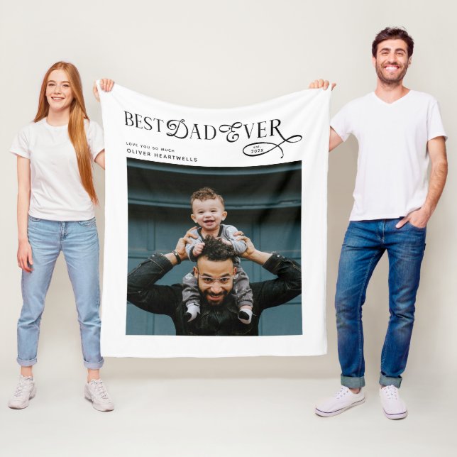 Best Dad Ever Photo Modern Fathers Day Gifts Fleecefilt (På plats)