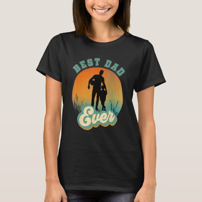 Best Dad Ever Retro Sunset Football Daddy & Son T Shirt (Framsida)