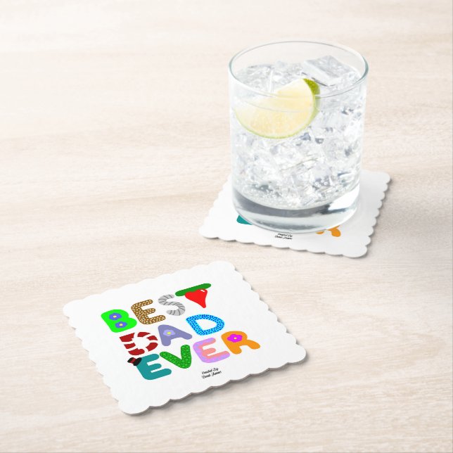 Best Dad Ever Square Scalloped Paper Coaster Underlägg Papper (Insitu)