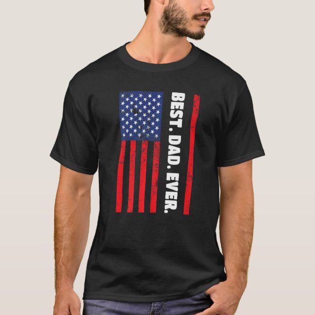 Best Dad Ever USA Vertical Flag T Shirt (Framsida)