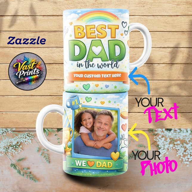 Best Dad in the World Rainbow Custom Photo Collage Kaffemugg (Best Dad in the World Rainbow Custom Photo Collage Coffee Mug)