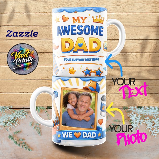 Best Dad Star Custom Text & Photo Collage Mugg (best_dad_star_custom_text_photo_collage_mug)