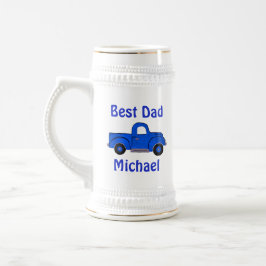 Best Dad Vintage Handpainted Blue Truck White Sejdel