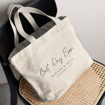 Best Day Ever Minimalist Clean Simple Wedding Day Jumbo Tygkasse<br><div class="desc">Simple, stylish "best day ever" wedding day tote bag in a modern minimalist design style with a handwritten script typography in classic black and white written in an informal casual style. The text can easily be personalized for a unique one of a kind design for your special day. Why not...</div>