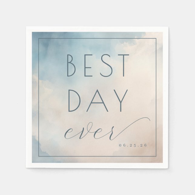 Best Day Ever Optimistic Blue Watercolor Pappersservett (Framsidan)