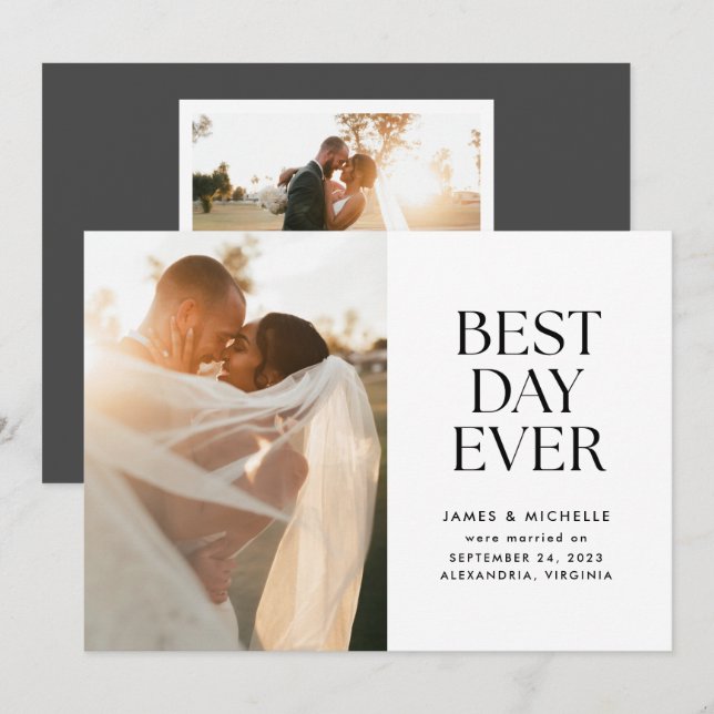 Best Day Ever Wedding Announcement Meddelande (Fram/baksida)