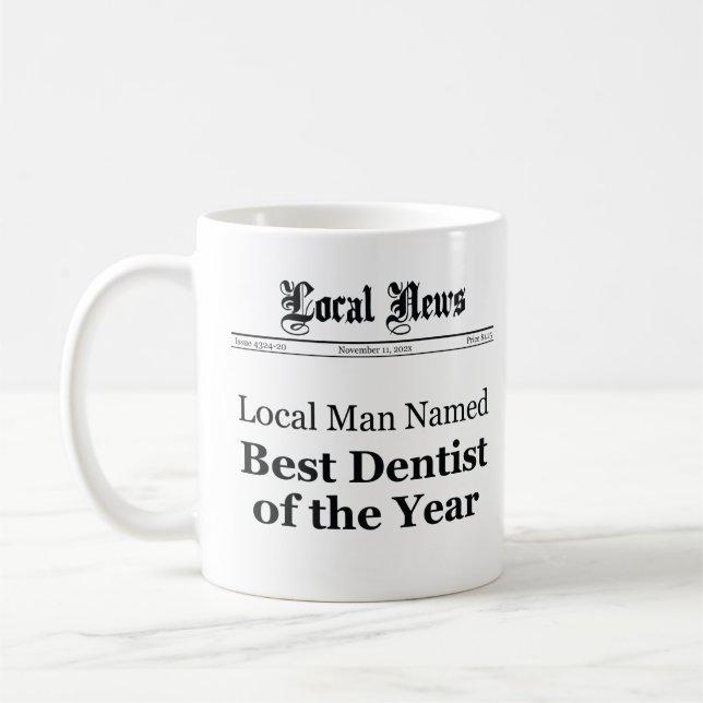 Best Dentist of The Year Newspaper Style Mug - Men Kaffemugg (Vänster)