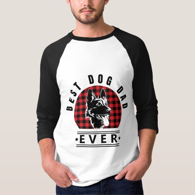 Best Dog Dad Ever Buffalo Check Design T-Shirt (Framsida)