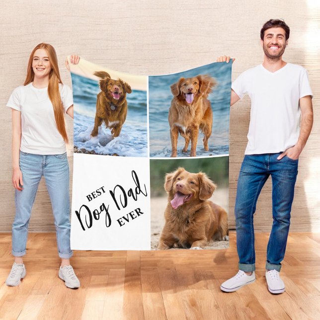 Best Dog Dad Ever Dog Lover Photo Collage Pet Fleecefilt (Skapare uppladdad)