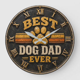 Best Dog Dad Ever Vintage Paw Print Stor Klocka