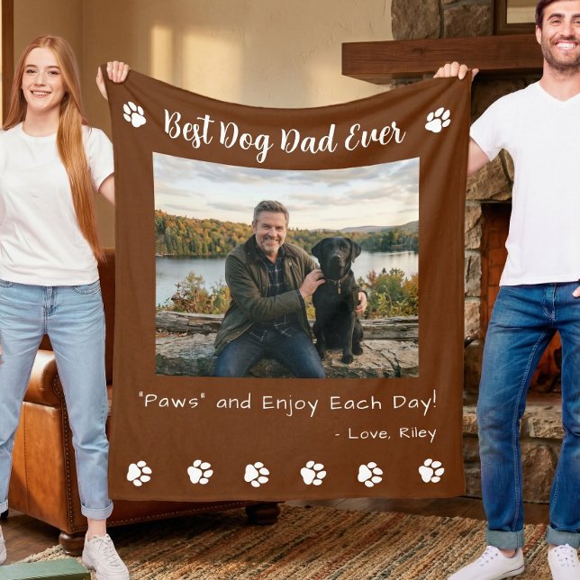 Best Dog Dad Paws Brown Pet Photo Fleecefilt (Skapare uppladdad)