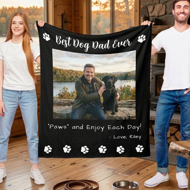 Best Dog Dad Paws Pet Black Photo Fleecefilt (Skapare uppladdad)