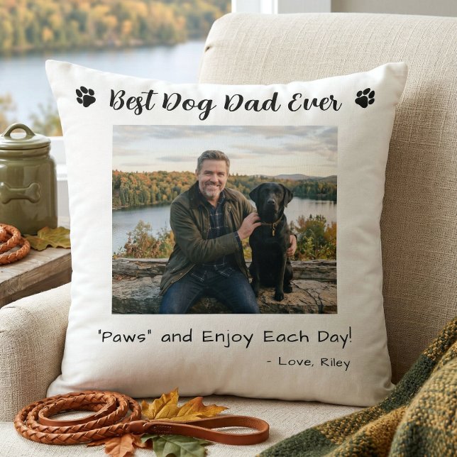 Best Dog Dad Paws Pet Photo White Kudde (Skapare uppladdad)