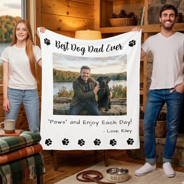 Best Dog Dad Paws Pet White Photo Fleecefilt (Skapare uppladdad)