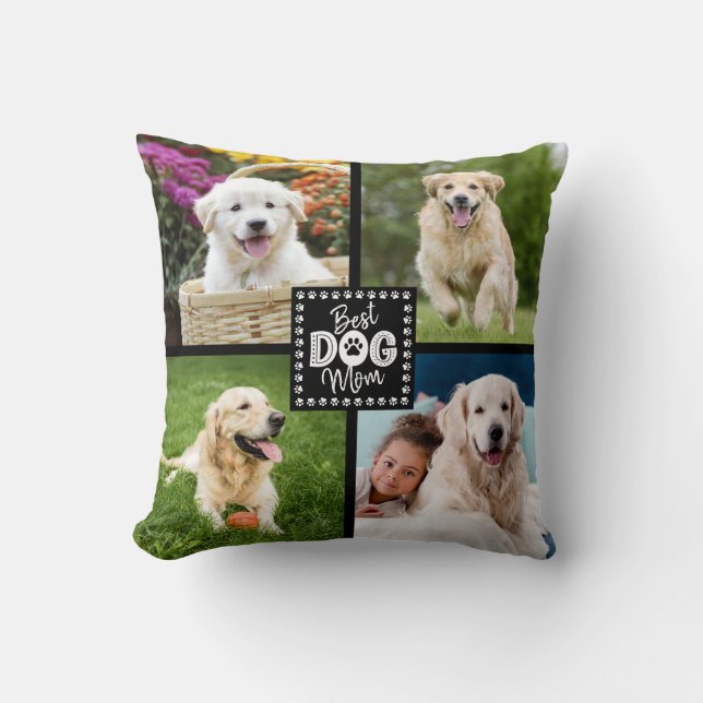 Best Dog Mom Custom 4 Photo Paws Black White Bold Kudde (Framsida)