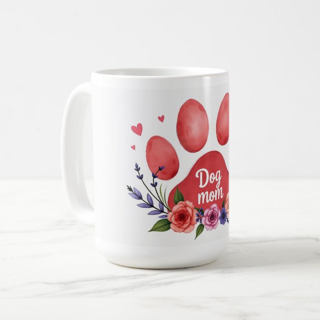 Best Dog Mom Ever – 15 oz Floral Mug Kaffemugg (Framsida vänster)