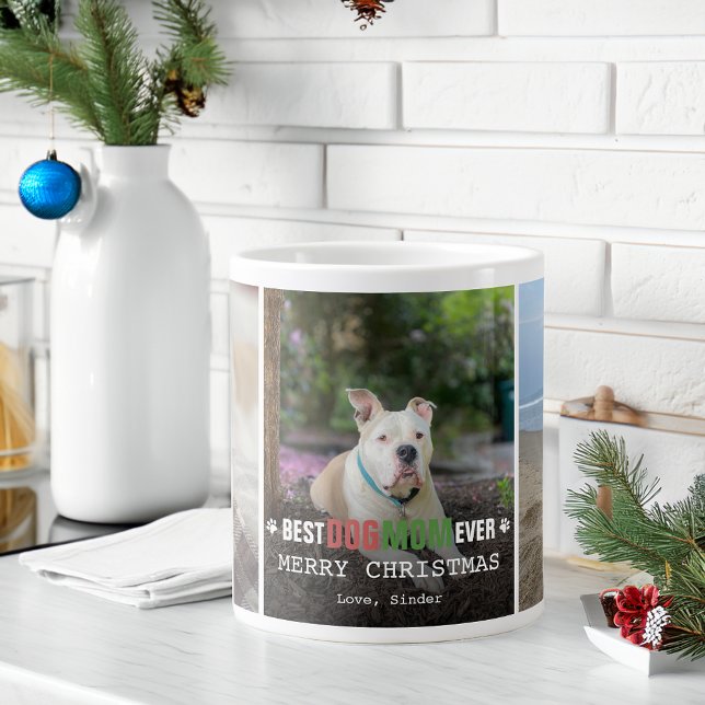 Best Dog Mom Ever 3 Photos Christmas Jumbo Mugg (Best Dog Mom Ever 3 Photos Christmas Giant Coffee Mug)