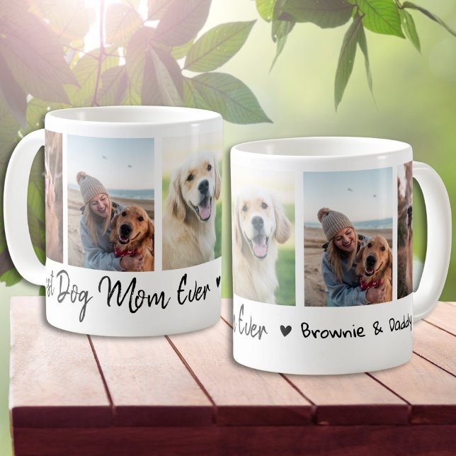 Best Dog Mom Ever Pet 5 Photo Collage White Kaffemugg (Skapare uppladdad)