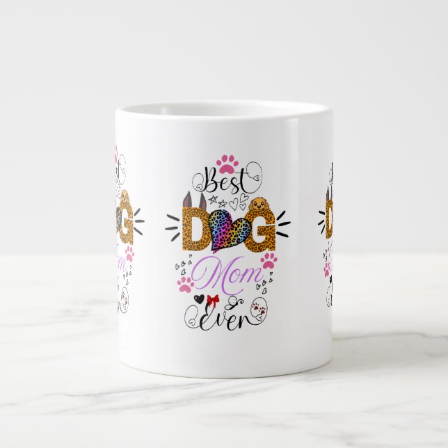 Best Dog Mom Ever Shirt – Leopard Print dog Mom  Jumbo Mugg (Framsidan)