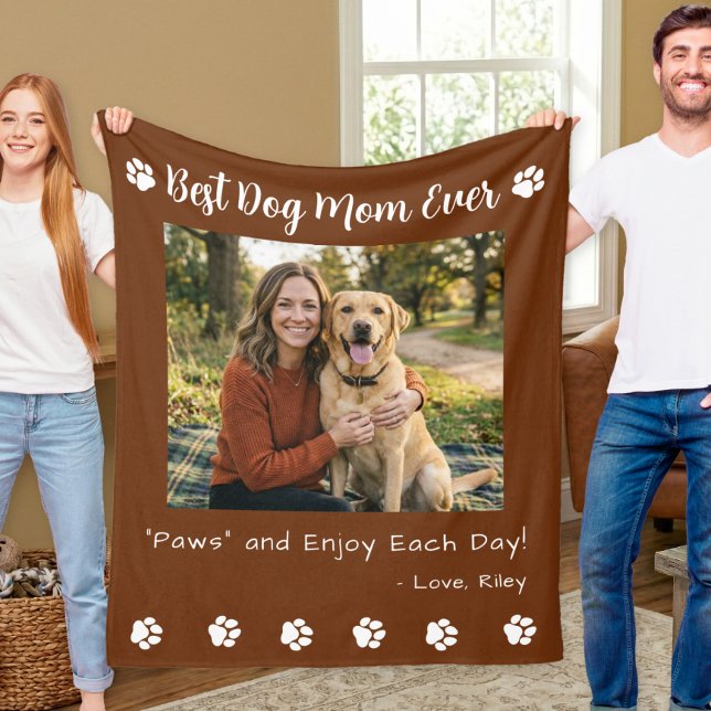 Best Dog Mom Paws Brown Pet Photo Fleecefilt (Skapare uppladdad)