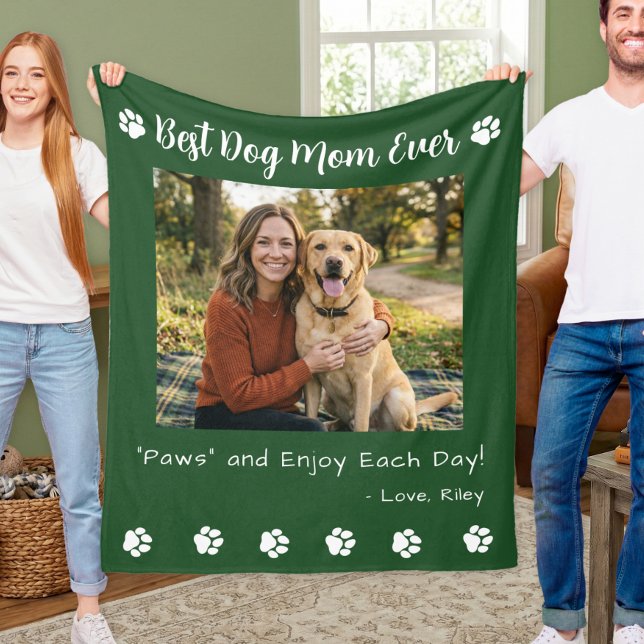 Best Dog Mom Paws Green Pet Photo Fleecefilt (Skapare uppladdad)