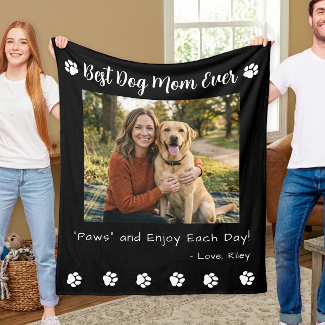 Best Dog Mom Paws Pet Black Photo Fleecefilt (Skapare uppladdad)