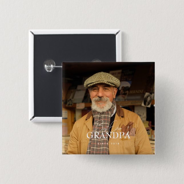 Best Ever Grandpa Since 20XX Simple Elegant Photo Knapp (Framsida & baksida)