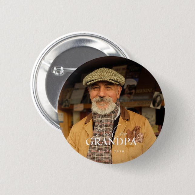 Best Ever Grandpa Since 20XX Simple Elegant Photo Knapp (Framsida & baksida)