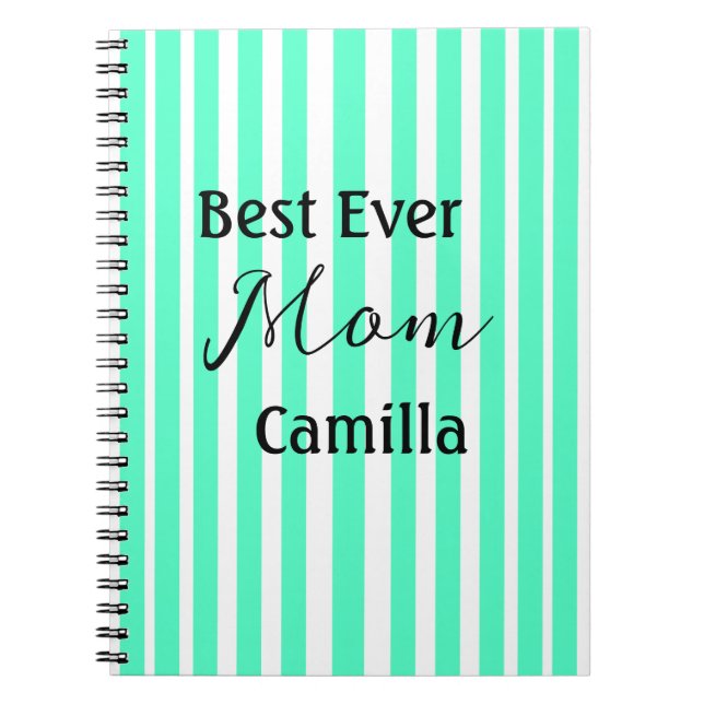 Best ever mom green stripped pattern pastel neon  anteckningsbok (Framsidan)