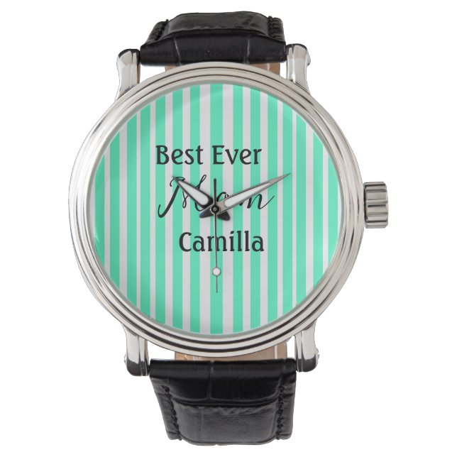 Best ever mom green stripped pattern pastel neon  armbandsur (Framsida)