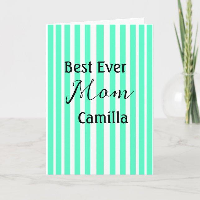 Best ever mom green stripped pattern pastel neon  kort (Framsida)