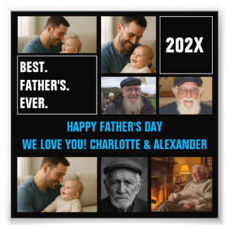 Best Father Ever Photo Collage and Custom Text Fototryck
