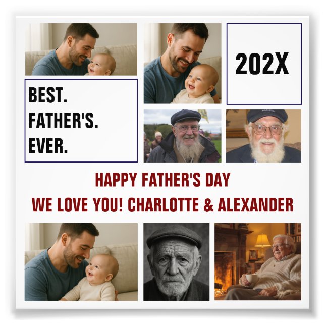 Best Father Ever Photo Collage and Custom Text Fototryck (Framsidan)