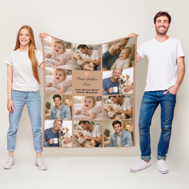 Best Father Ever Photo Collage | Personalized  Fleecefilt (På plats)