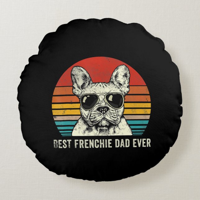 Best Frenchie Pappa All Funny Bulldog Pappa Gift Rund Kudde (Framsidan)