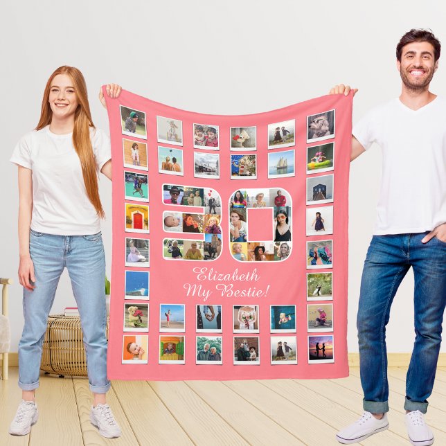 Best Friend 30års födelsedag Fleecefilt (30th birthday best friend photo blanket held up by 2 people)