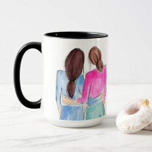 Best Friend Gift Two brunette-flickors vattenfärg Mugg