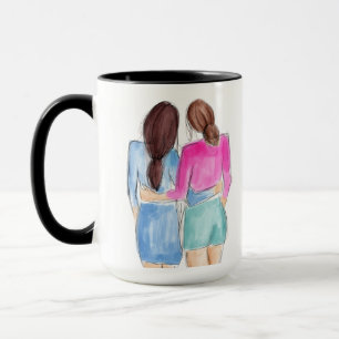 Best Friend Gift Two brunette-flickors vattenfärg Mugg