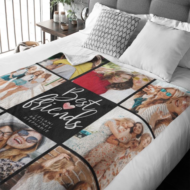 Best Friend Photo Collage Black Fleecefilt (Perfect fleece blanket to celebrate your friendship and you can buy multiples for your friends)